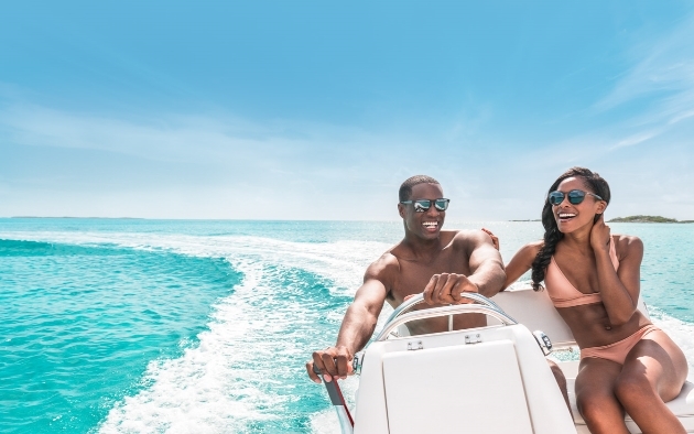 Couple enjoy water sports in the Bahamas