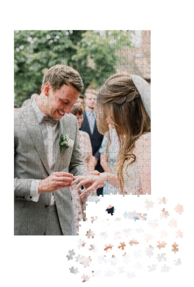 Wedding photo made into a jigsaw puzzle