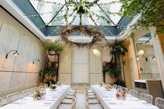 Skye Gyngell’s Spring restaurant at Somerset House set up for a small wedding breakfast