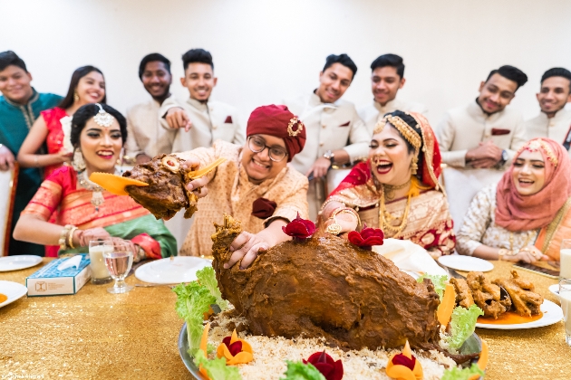 Bangladesh couple eating food at wedding 