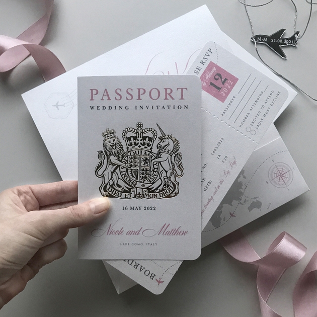 Passport themed wedding invitations by Cartalia Stationery Studio in London