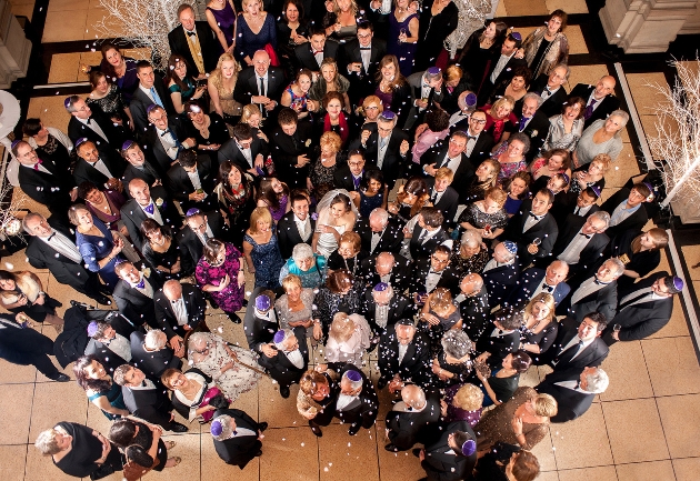 wedding group shot from aerial view
