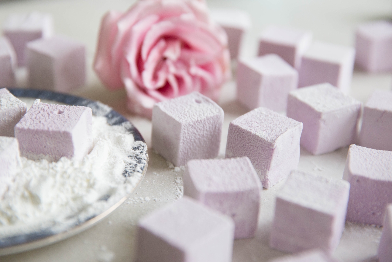 pink marshmallow on table