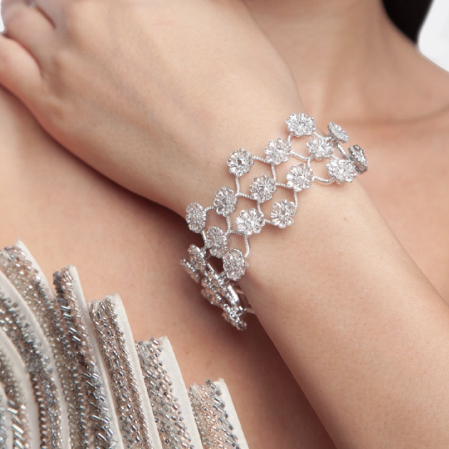 floral diamond bracelet on a wrist