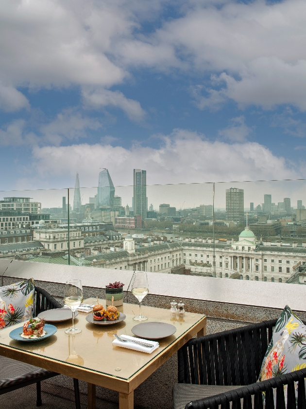 daytime views over the city from hotel roof bar