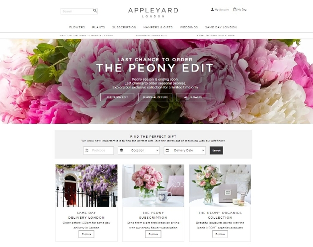 London's Appleyard Flowers website page