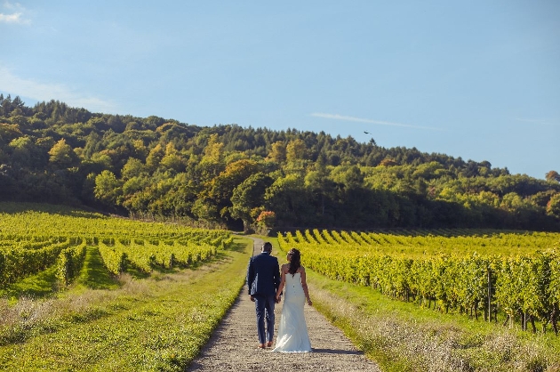 Denbies Wine Estate couple walking through vines