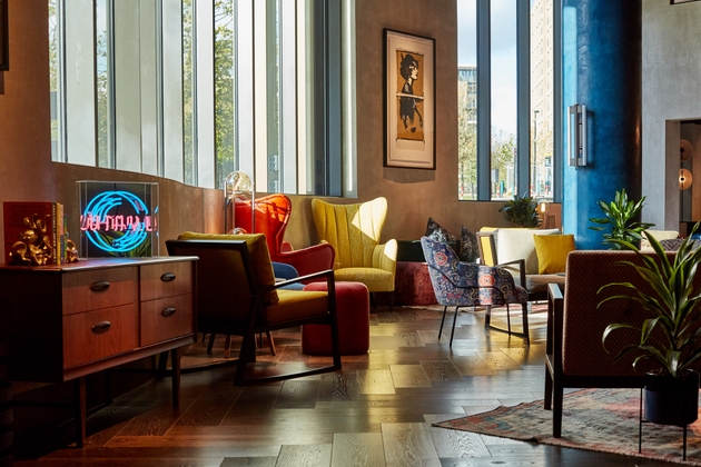 The reception area at Stratford's The Gantry hotel