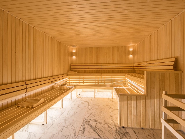 The inside of a sauna