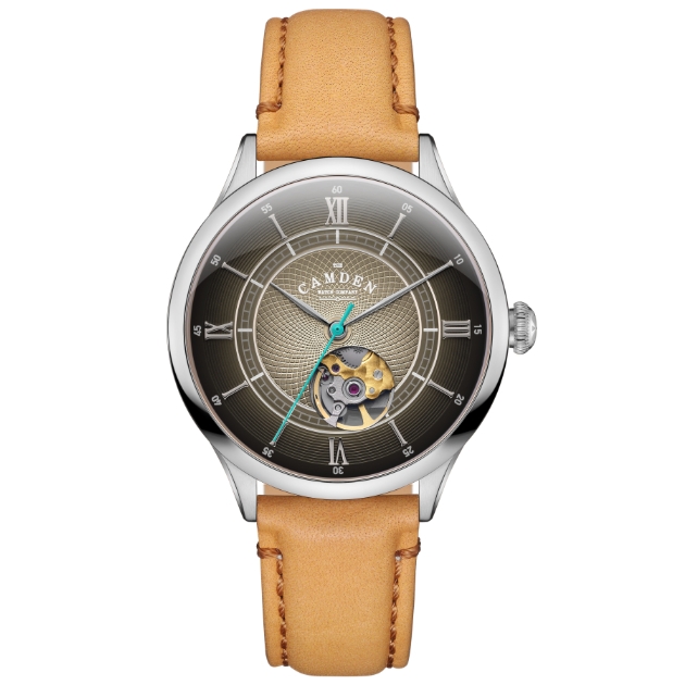 tan and silver watch