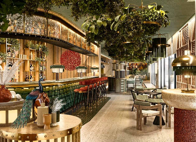 The inside of a modern bar